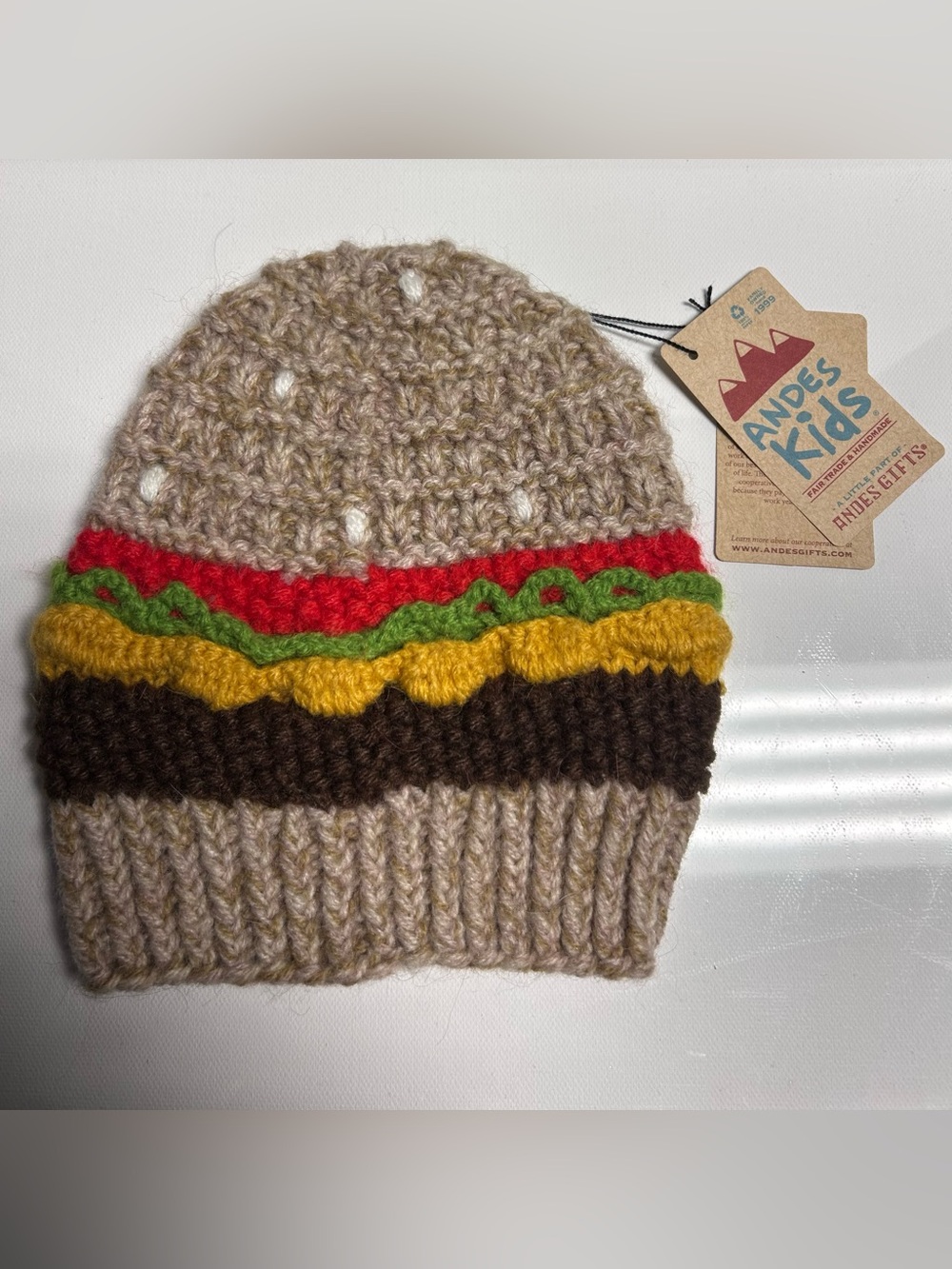 Andes Gifts Kids’ Cheeseburger Handmade Alpaca Knit Beanie Hat Unisex Novelty